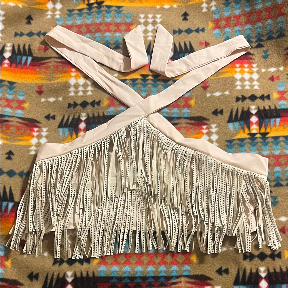 SHEIN Beige Fringe Crop Top